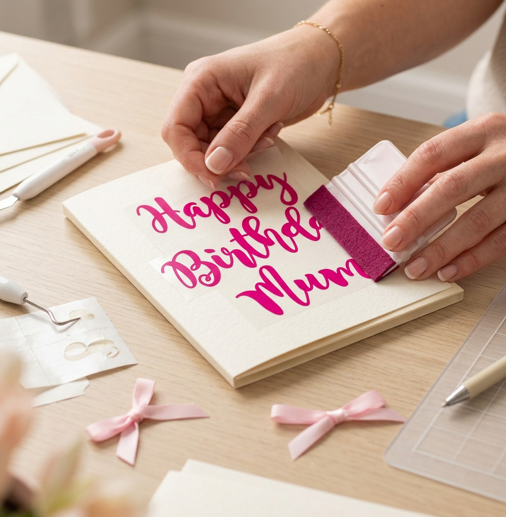 Happy Birthday Mum text vinyl sticker for birthday gifts balloons and boxes