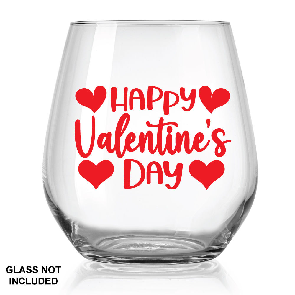Happy Valentines Day vinyl glass stickers set of 2 romantic love heart decals for wine glasses and Valentine party decor