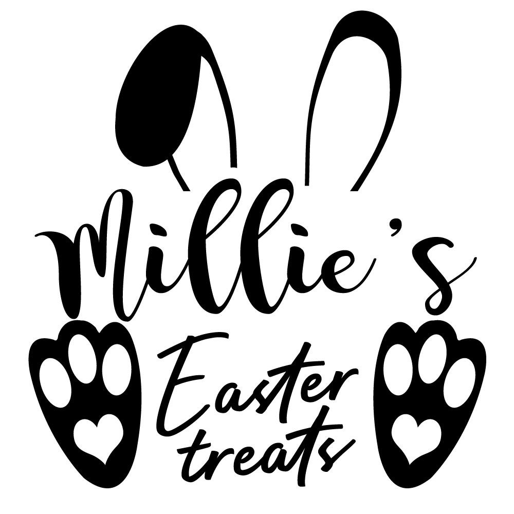Personalised Easter bunny name sticker vinyl decal with bunny ears and feet design for Easter treats and gifts