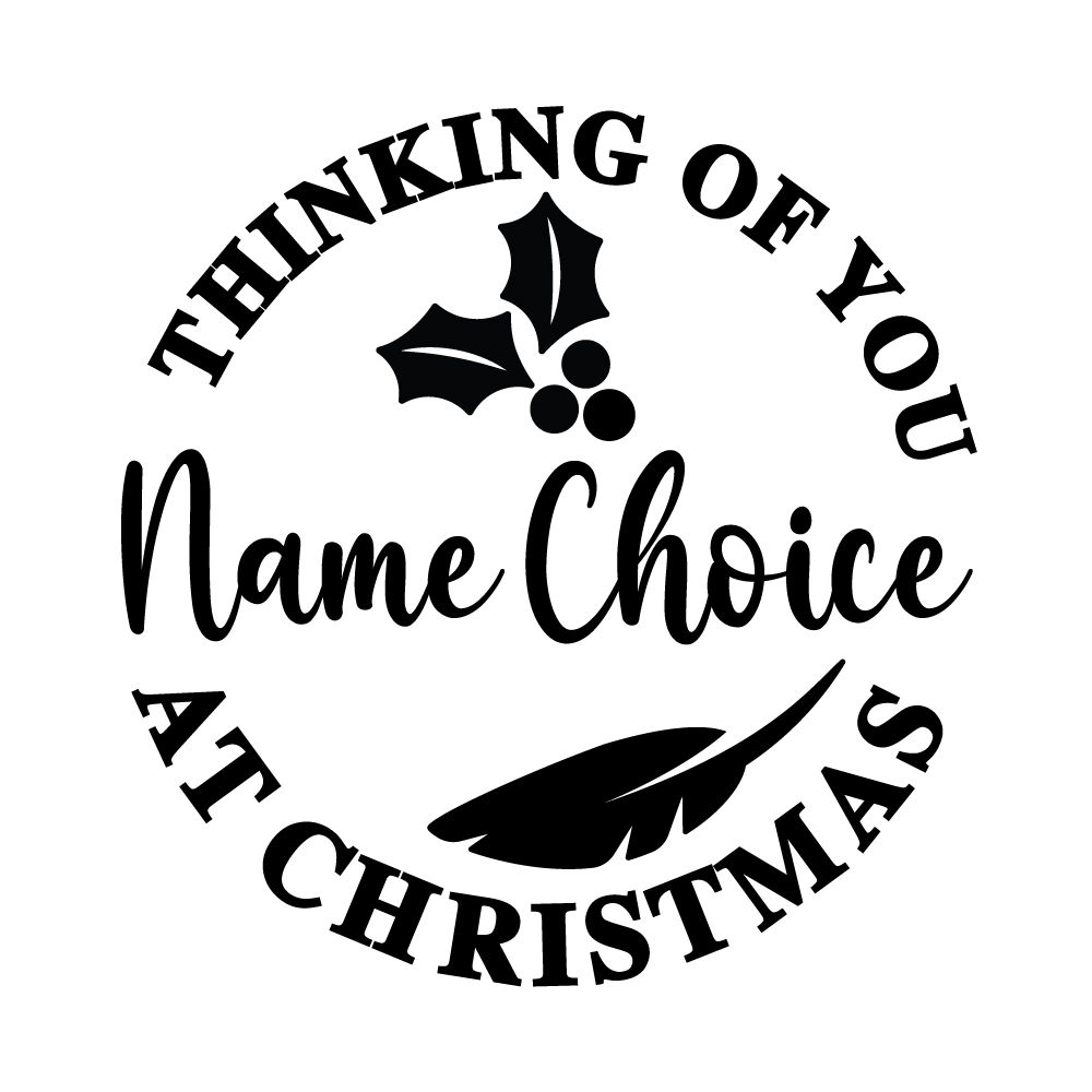 Personalised thinking of you bauble decal sticker with custom name vinyl design for Christmas decoration