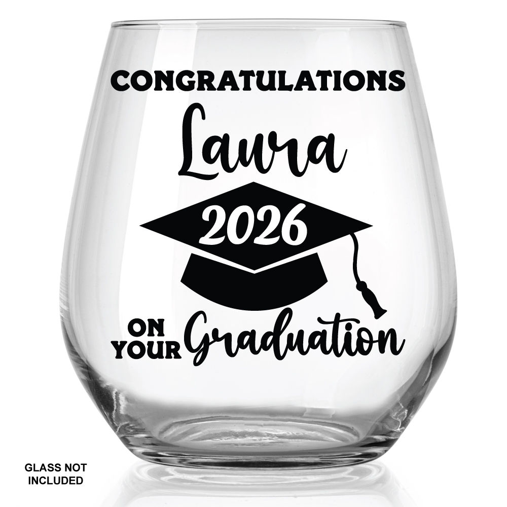 personalised graduation vinyl decal name congratulations sticker with optional year for mugs glasses gifts
