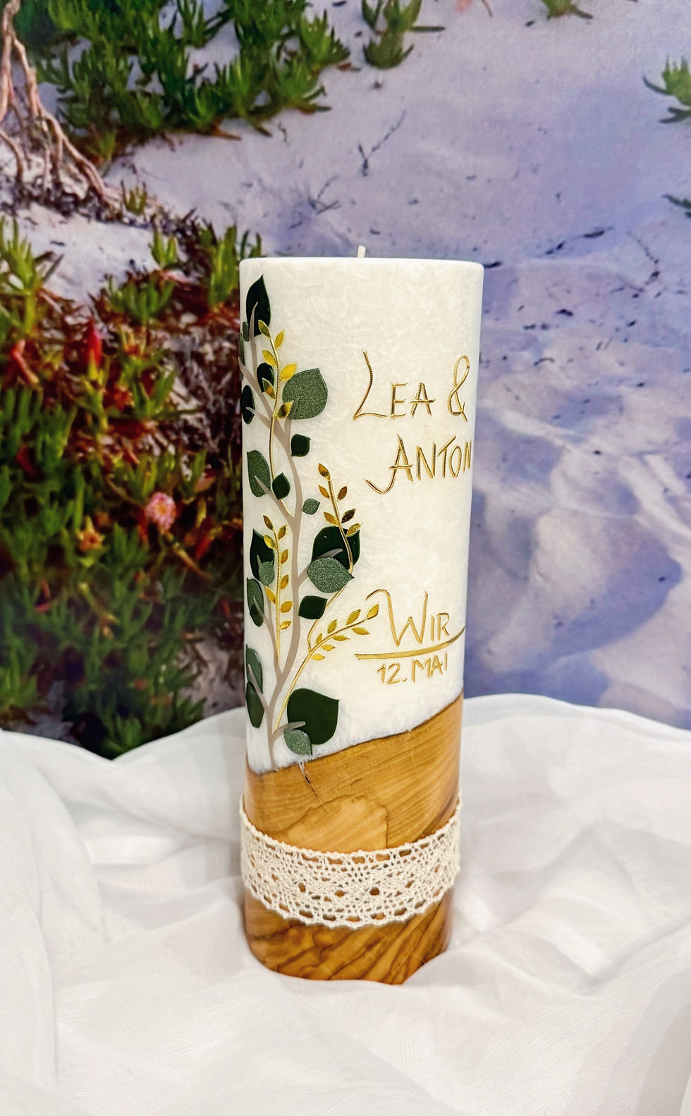 Miniaturbild: Hochzeitskerze Holz "Eukalyptus"