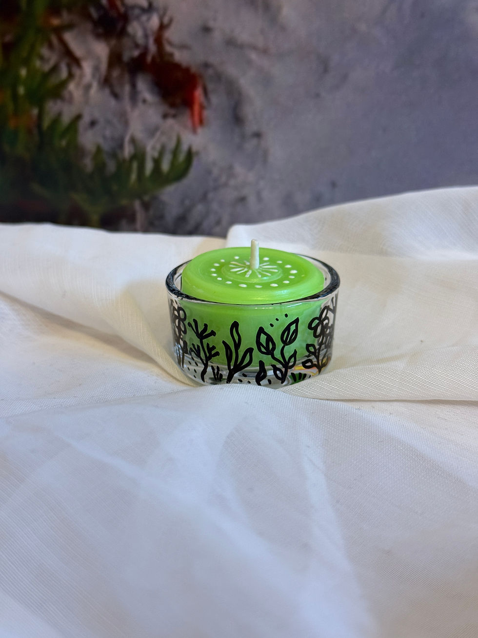 Miniaturbild: Teelichtglas handbemalt "Blumenmuster“