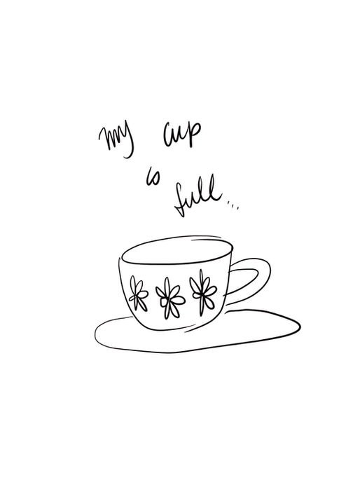 print, art, single line, drawing, digital, cup, tea cup, full, daisy,
