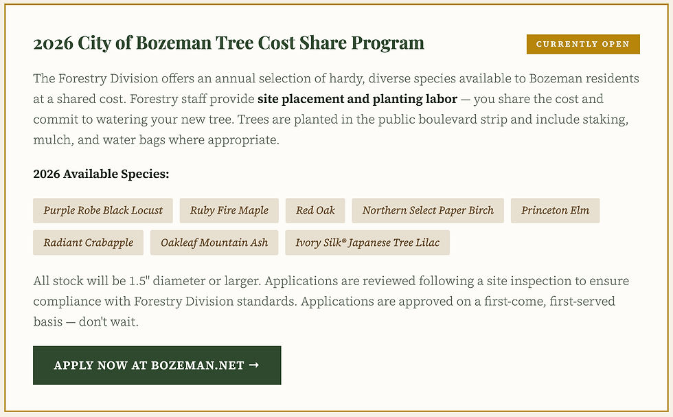 2026 City of Bozeman Cost Share Tree Program