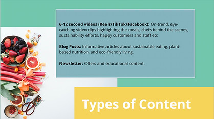 Types of content for Social Media. Strategy by Element Copy. Sustinability Copywriting