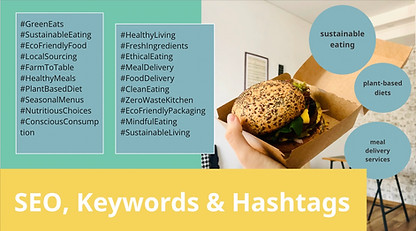 SEO, keywords and hashtags. Sustainability, social media.