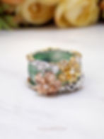 Handcrafted Floral Jade Ring set in 18k three tone gold