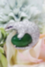 Pangolin Brooch with Imperial Jade Cabochon in 18k white gold