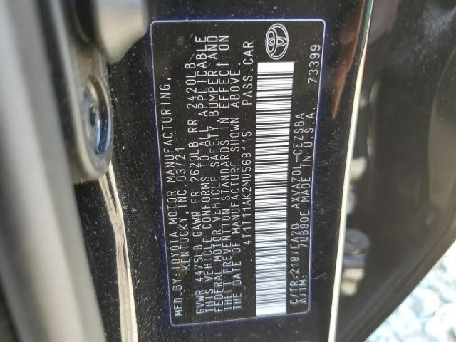 Thumbnail: 4T1T11AK2MU568115 TOYOTA CAMRY 2021 BLACK SE VIN: