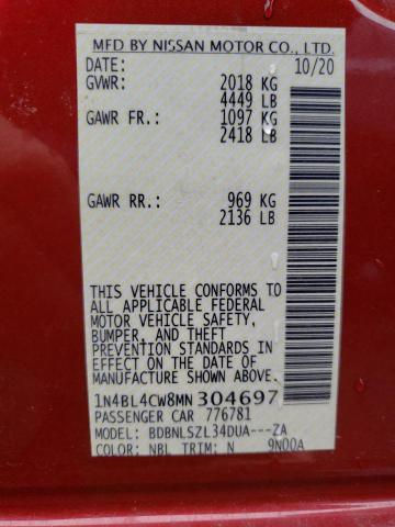 Thumbnail: 1N4BL4CW8MN304697 NISSAN ALTIMA 2021 RED SR VIN: