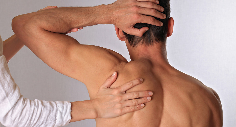 Chiropractic, osteopathy, dorsal manipulation.Therapist doing healing treatment on man's