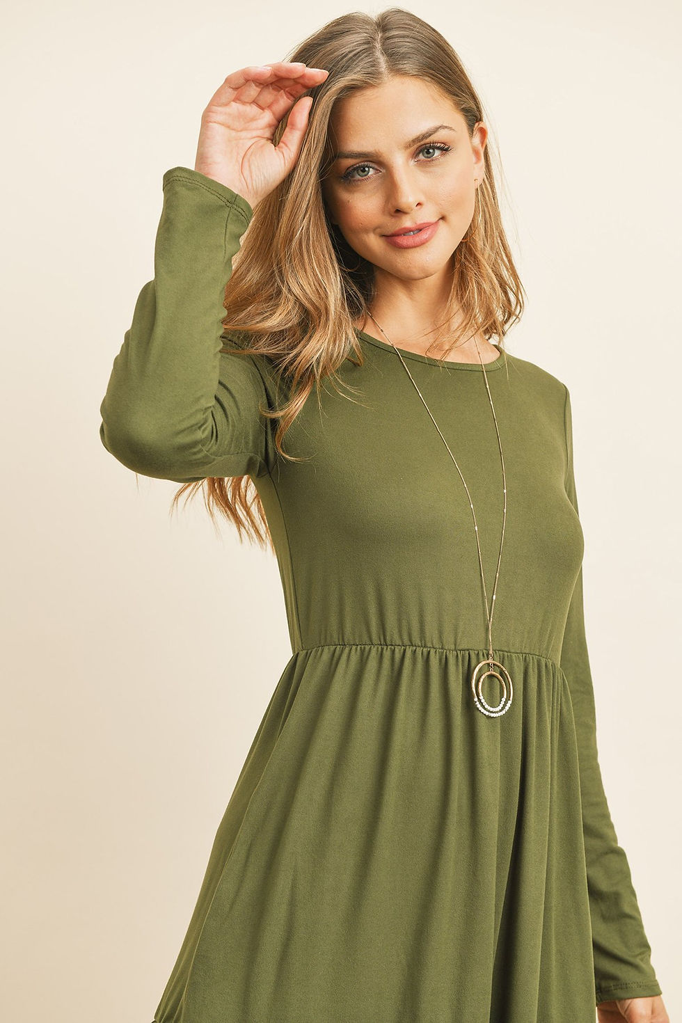 Thumbnail: Solid Long Sleeve Double Layered Ruffle Dress