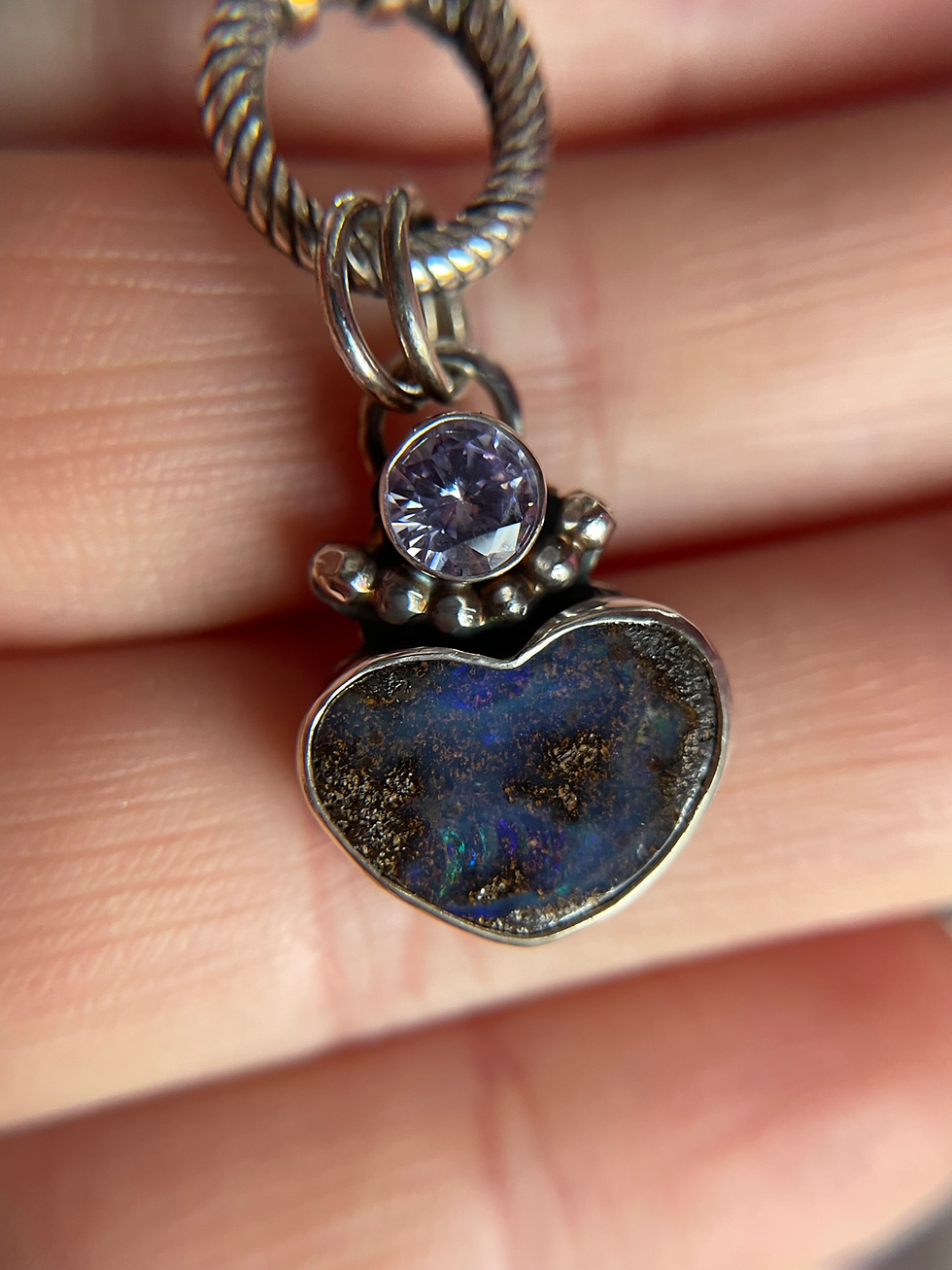 Thumbnail: Lavender Love - Boulder opal and CZ charm 