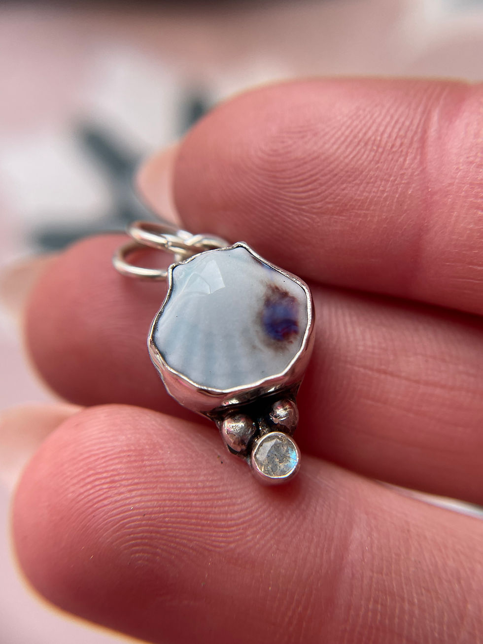 Thumbnail: Baby Blue Ceramic Shell & Labradorite 