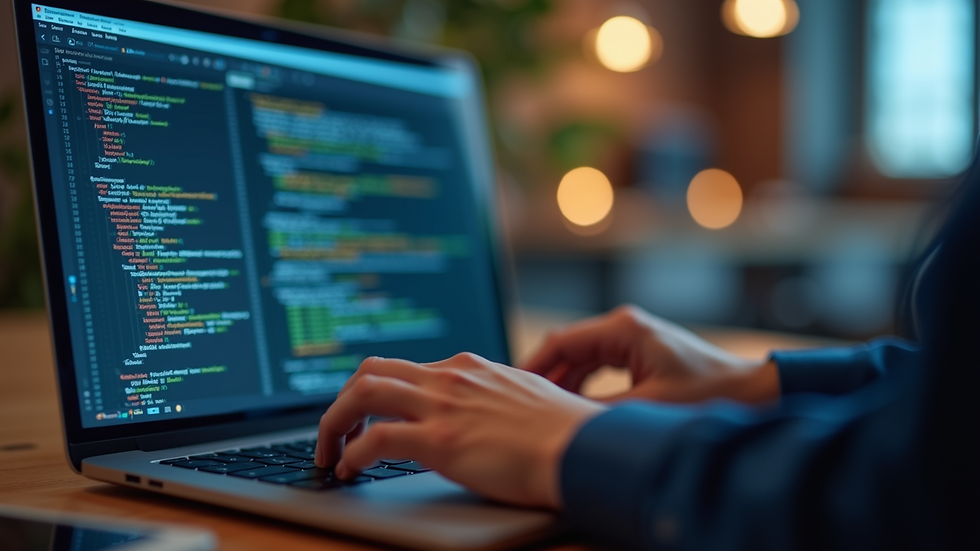 Close-up view of a software developer coding on a laptop