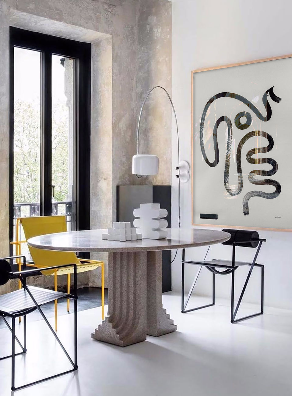 painting by Christian Neuenschwander in a nice architectural living room 