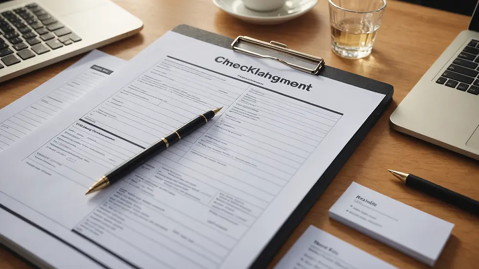 Close-up of quality management tools including checklists and assessment forms