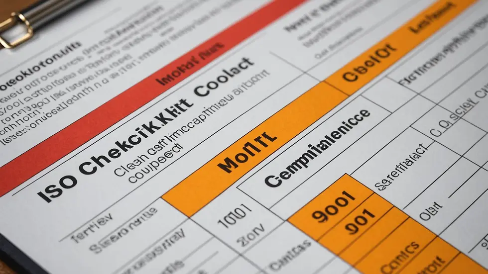 Close-up view of a checklist with quality metrics for ISO 9001 compliance