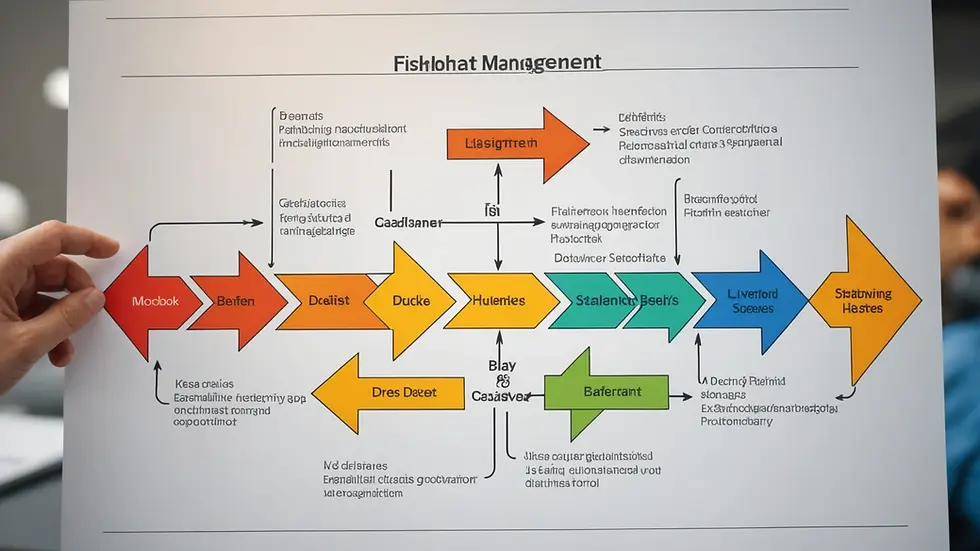 Close-up view of visual representation of a Fishbone Diagram highlighting quality management causes