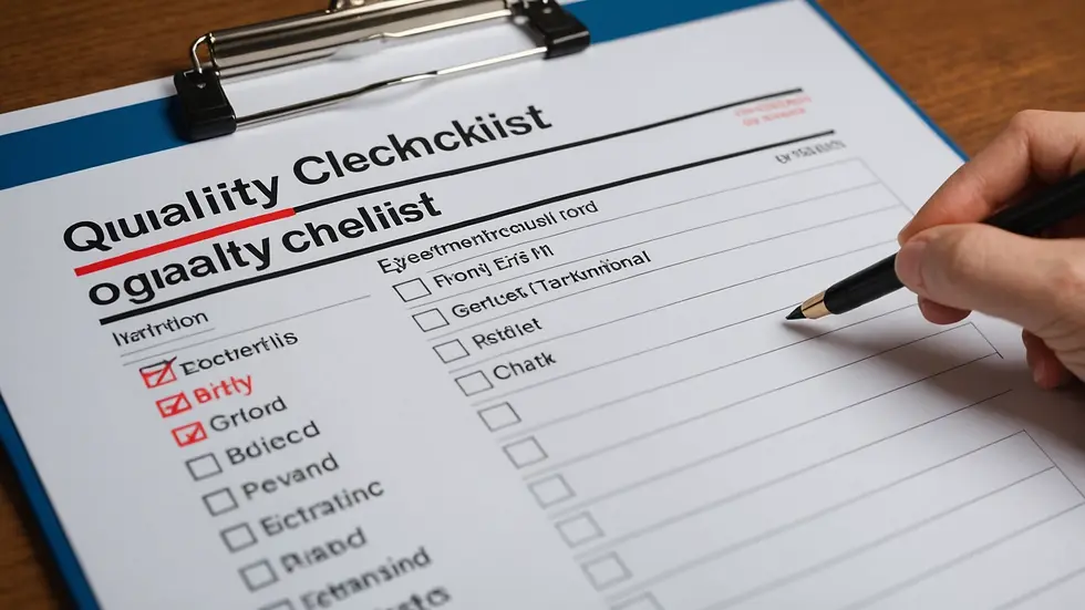 Eye-level view of a quality control checklist on a clipboard