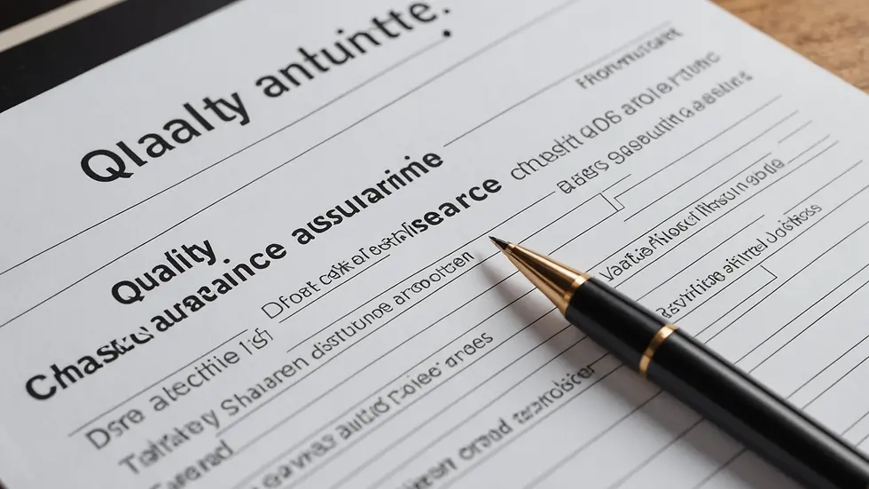 Close-up view of a quality assurance checklist with various quality metrics