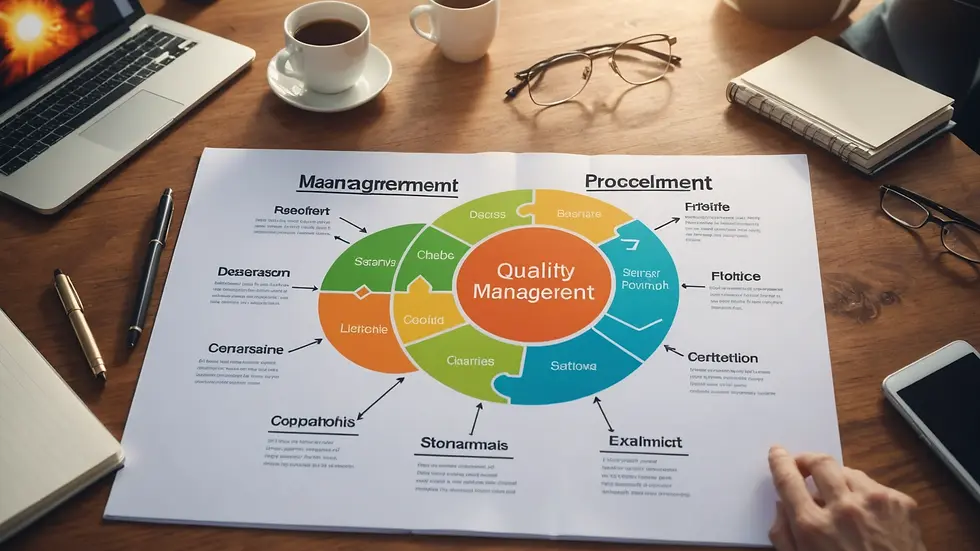 High angle view of a quality management processes diagram on a table