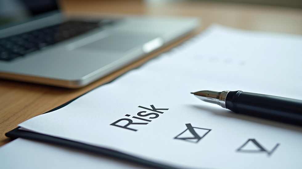 High angle view of a checklist and pen on a desk for risk management planning