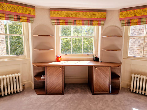 Solid and Veneered Walnut Office Desk with Brass inlays 