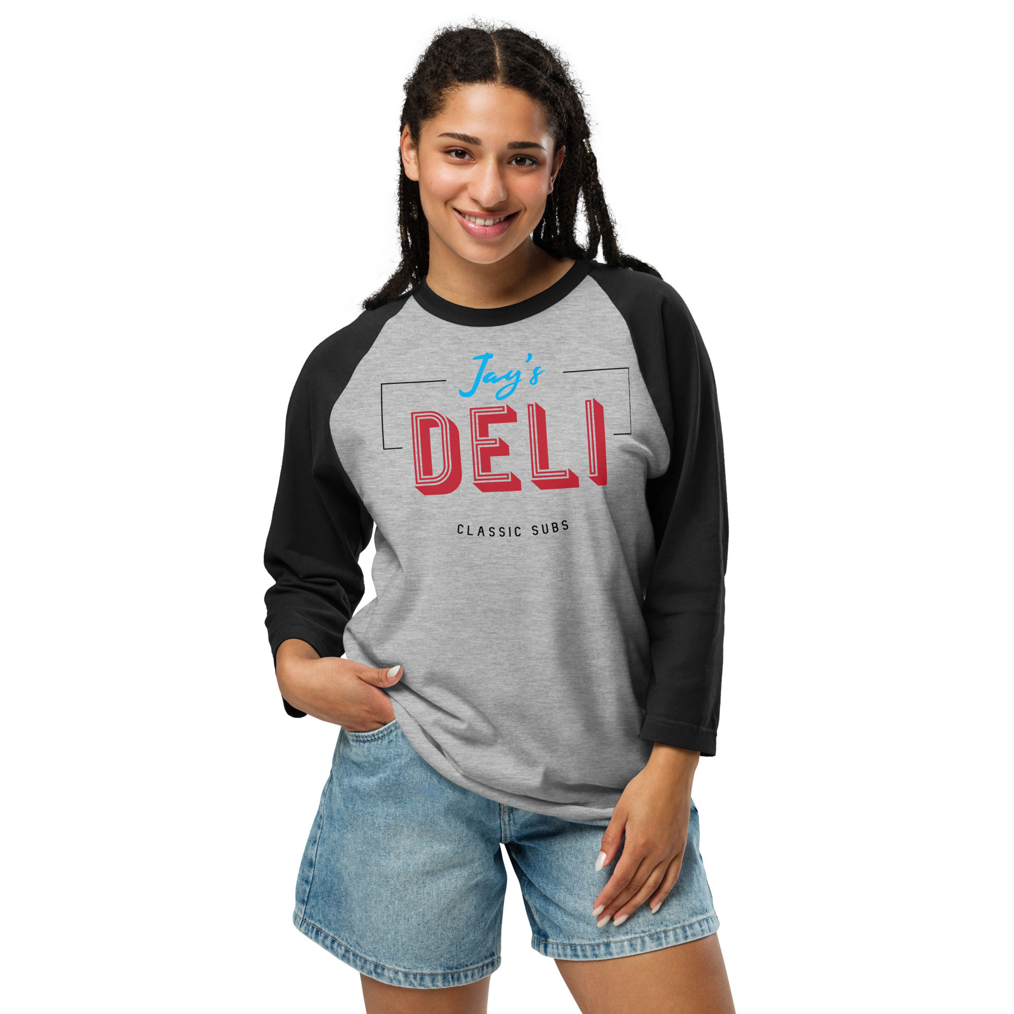 Jay's Deli Logo 3/4 sleeve raglan shirt