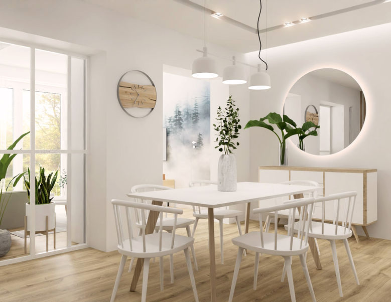 bauhose aga gromak projekt wnętrz jadalnia lustro led lampa biała jasna.jpg