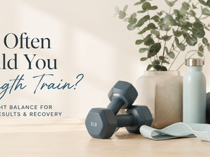 Infographic titled "Recovery Is Part of the Plan" featuring five wellness habits that support muscle recovery after strength training. The design includes a woman sleeping peacefully, a protein-rich meal with grilled chicken and grains, a reusable water bottle beside a glass of water, a woman walking on a sunlit nature trail, and a foam roller in a calming home setting. The soft neutral colors and clean, minimalist layout reflect a modern wellness aesthetic while highlighting the importance of sleep, nutrition, hydration, gentle movement, and allowing muscles time to recover.
