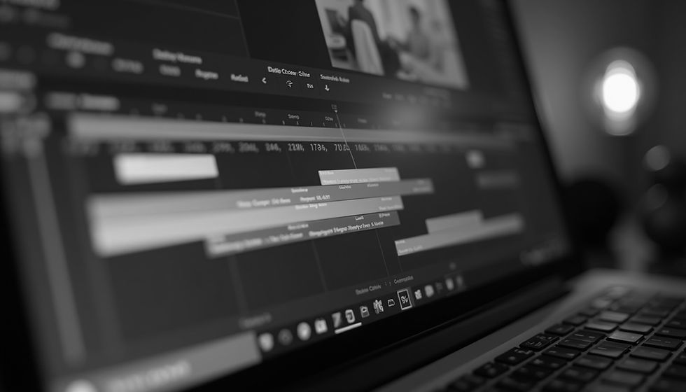 Editing timeline showing video clips and audio tracks