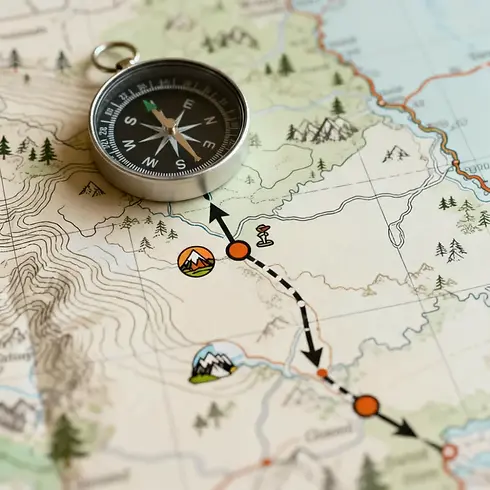 Kompass auf einer Landkrarte liegend