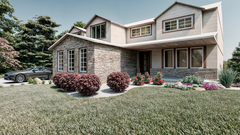Luxury modern home exterior with front yard landscaping and professional night lighting in Castle Rock, CO.
