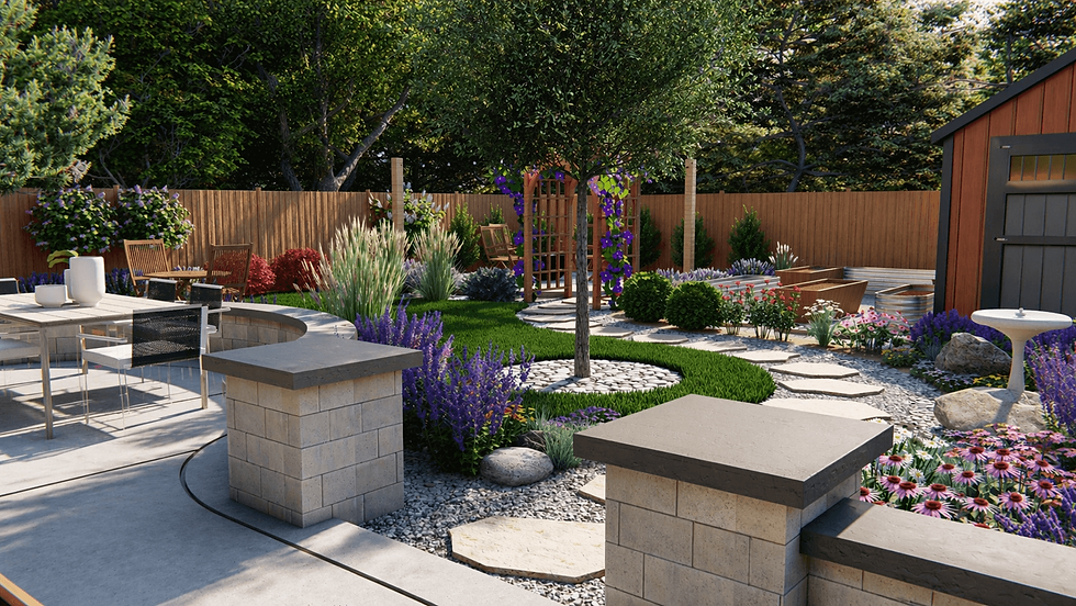 Flagstone Walkway and Modern Backyard Garden Design in Aurora,CO