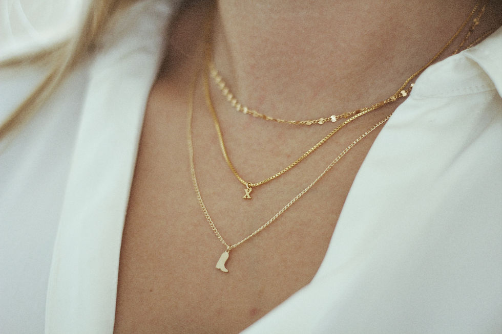 Thumbnail: A woman wearing three layered necklace