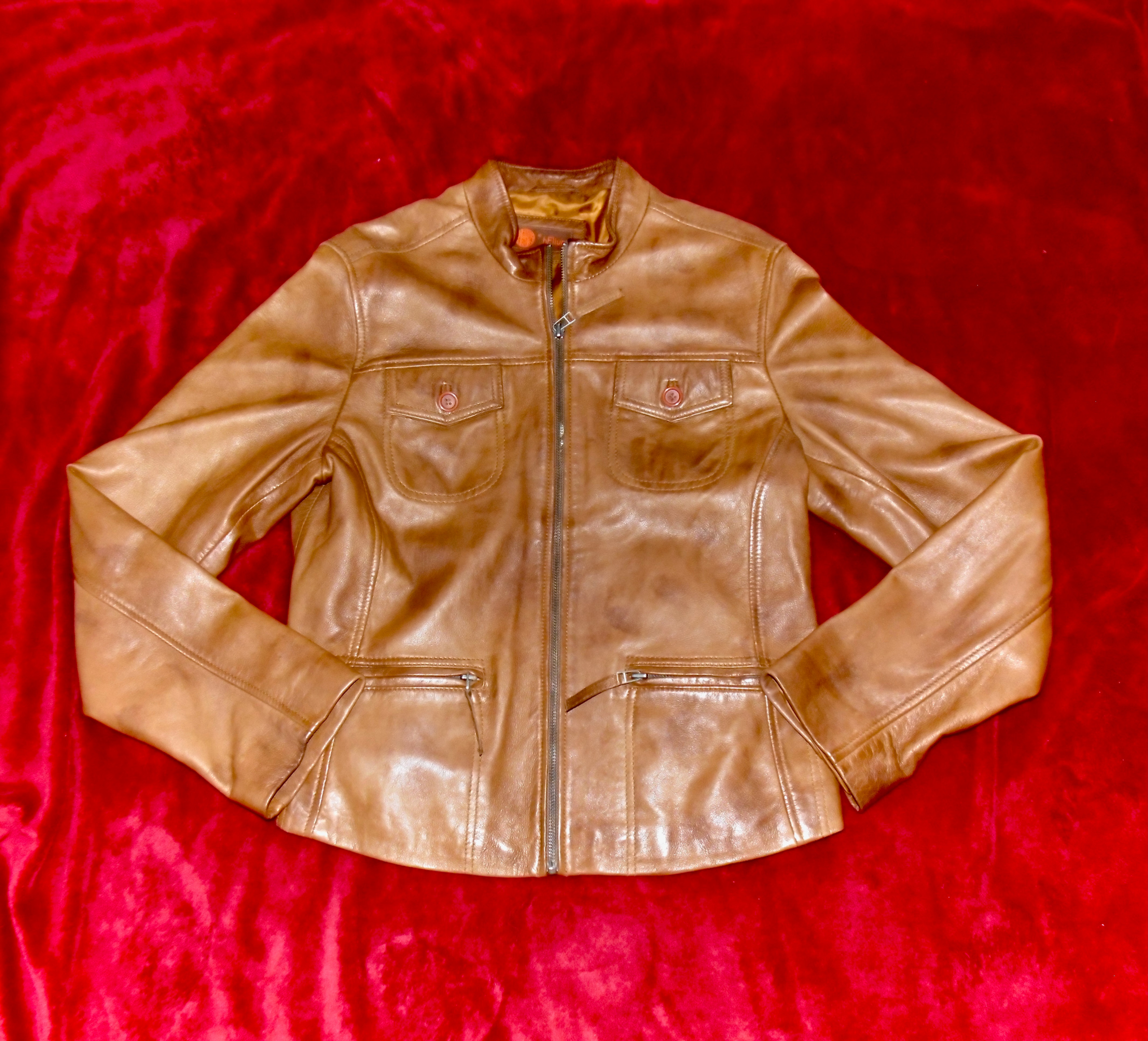 Ladies Size Medium Real Leather Medium Brown Motocross Style Jacket