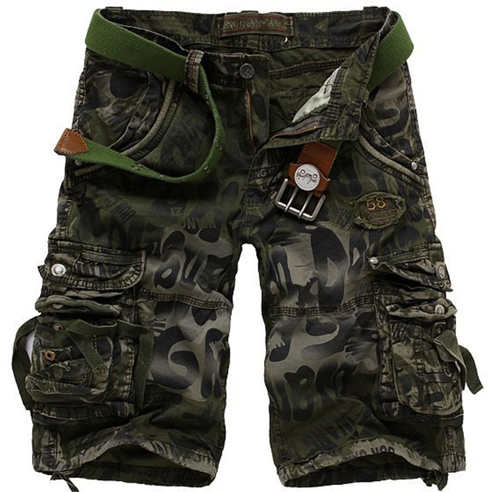 Summer Men's Camouflage Printed Work Shorts Multi-Pocket Zipper Button Military