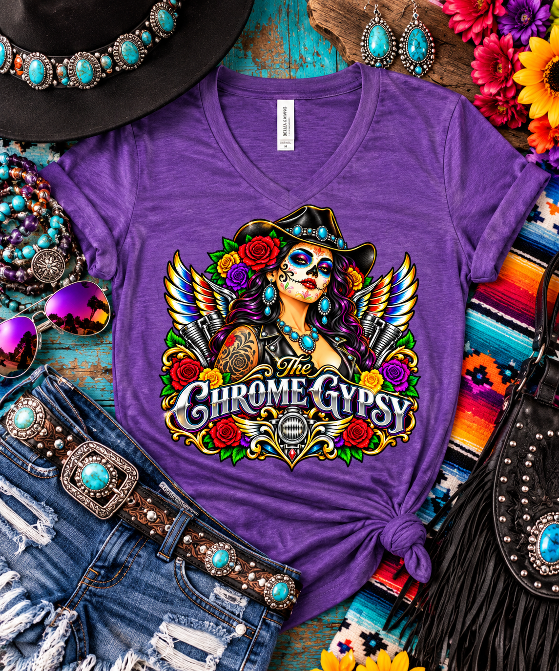 Day of the Dead V-Neck Graphic Tee