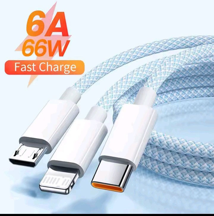 6A 3 In 1 USB Type C Cable 66W Super Fast Charging Cables for Huawei Xiaomi Sams