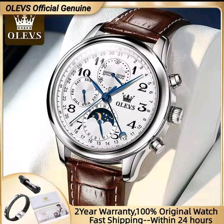 OLEVS Original Men's Automatic Wristwatch Moon Phase Calendar Waterproof Stainle