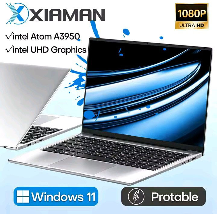 Xiaman 14.1 Inch HD Display Laptop Computer Windows 11 Pro Intel Atom A3950 Lapt