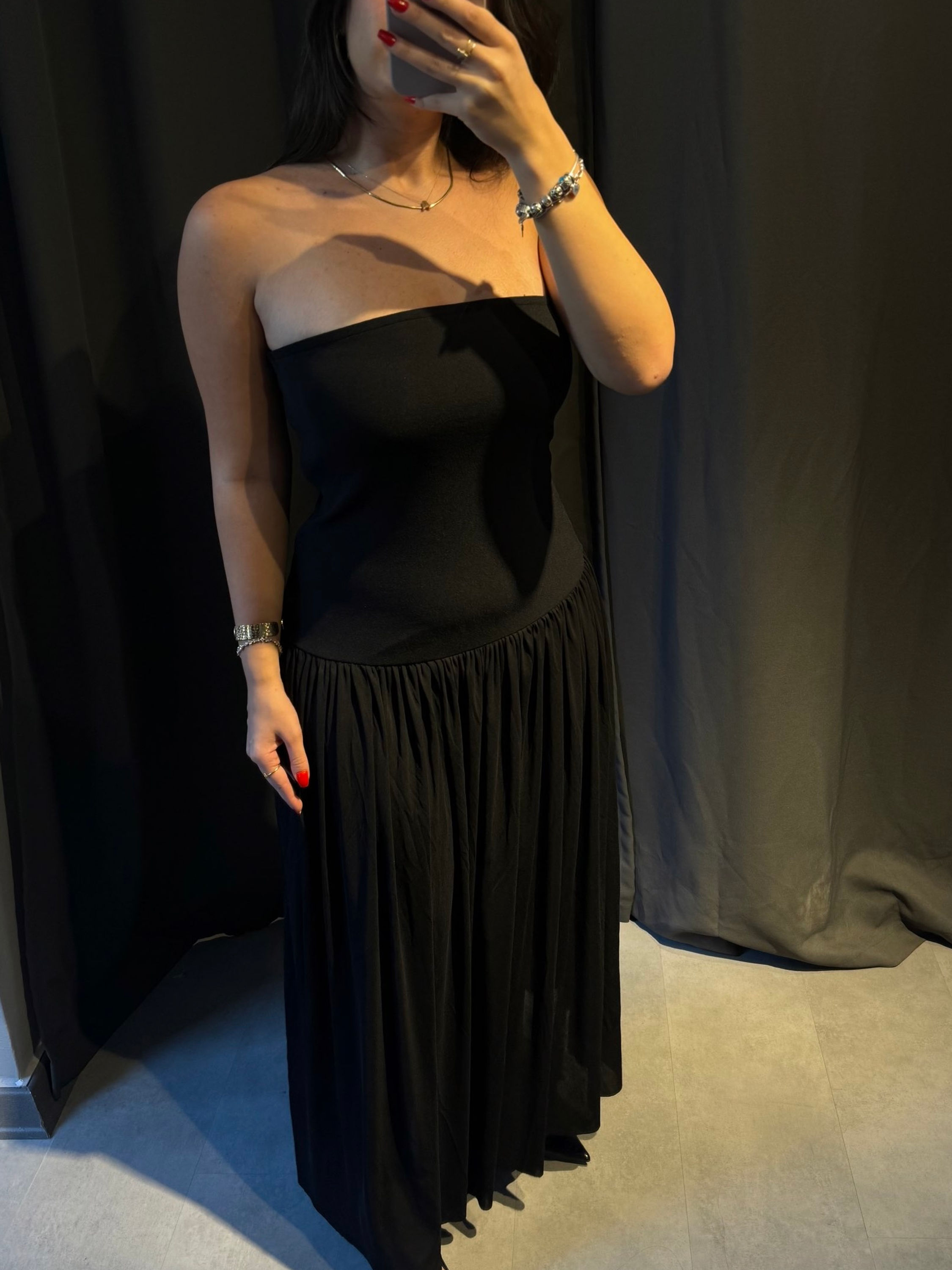 Orj. Marka Çift Kumaş Uzun Elbise 