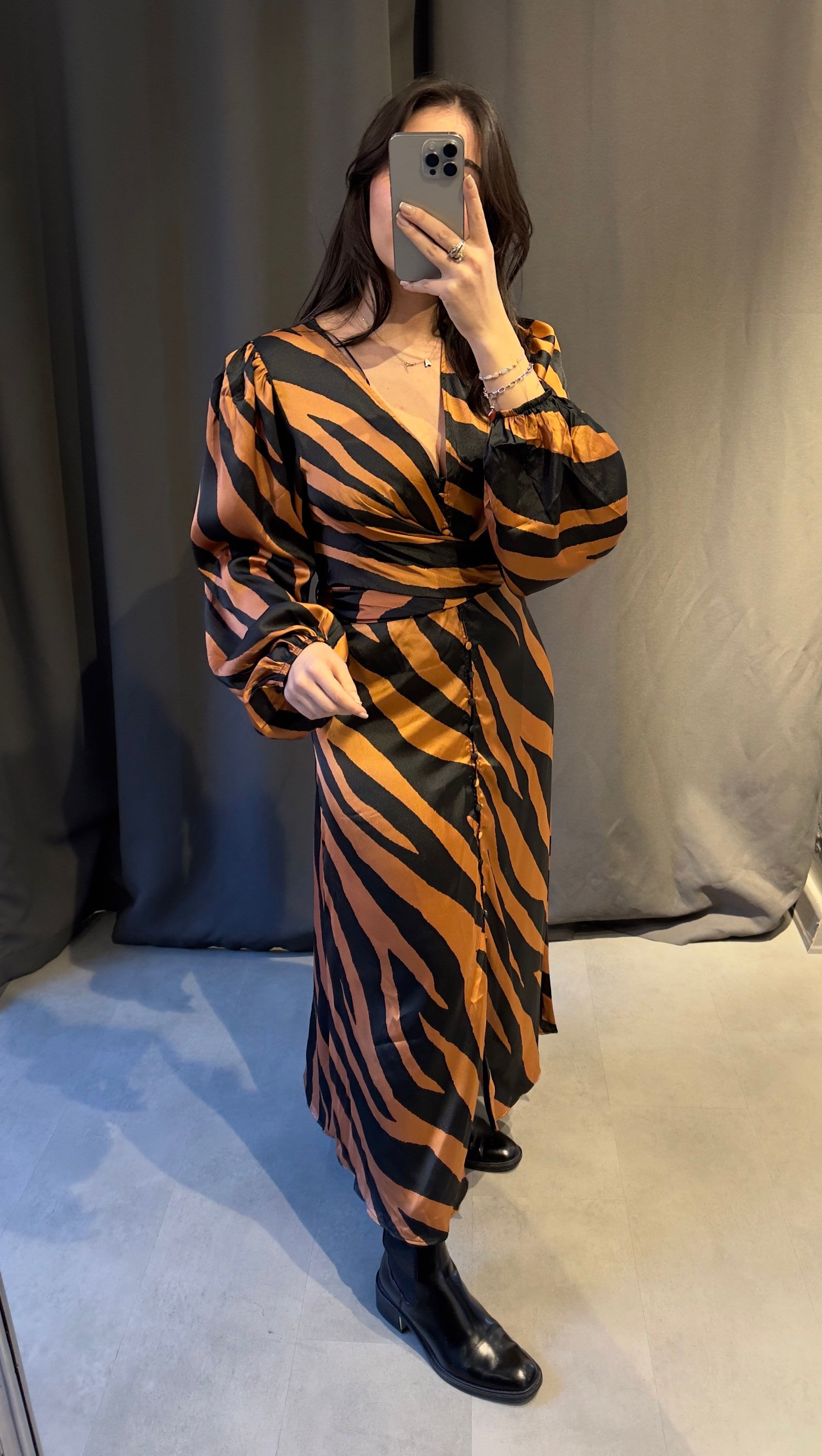 Orj. Marka Zebra Desen Midi Elbise