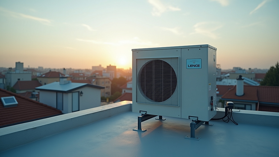 Eye-level view of a modern HVAC unit installed on a residential rooftop