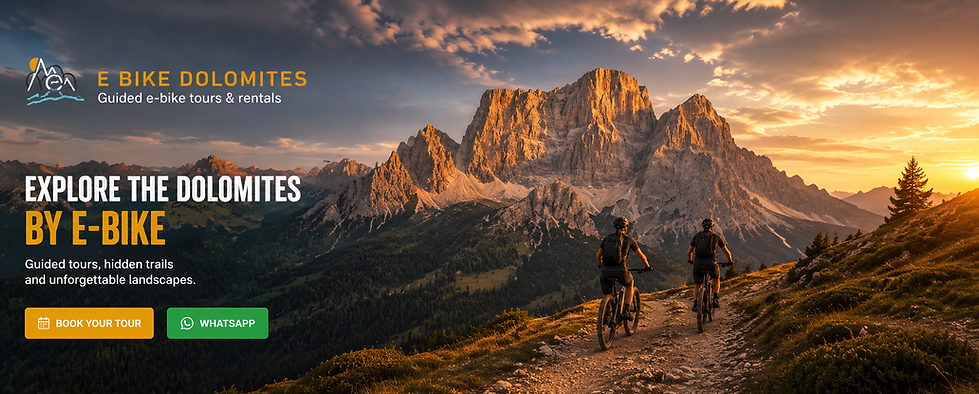 E-Bike Dolomites propone noleggio e-bike e tour guidati tra Civetta, Cortina d'Ampezzo, Marmolada e Passo Giau.