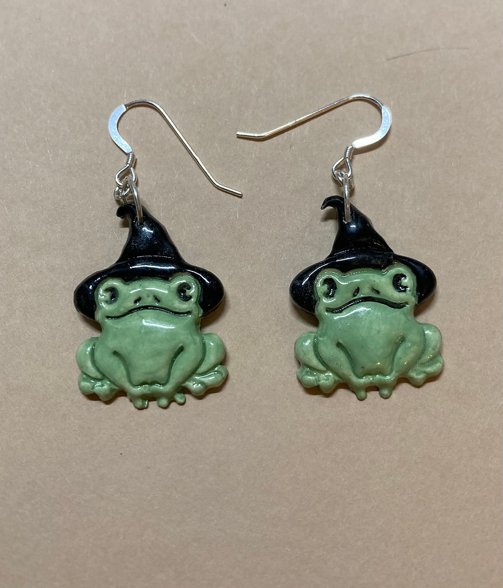Frog in Witch Hat Ceramic Dangle
