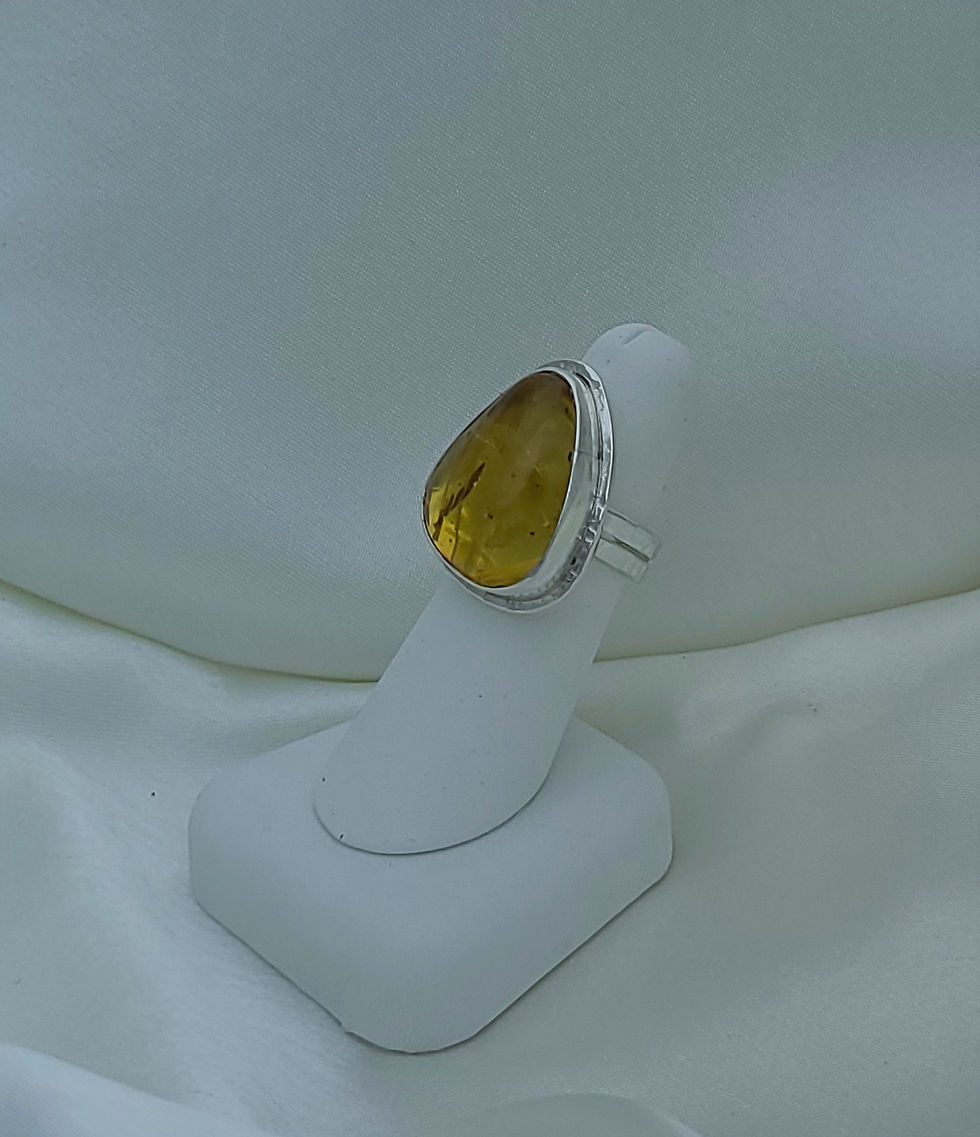 Thumbnail: Fine Silver Baltic Amber Double Band Ring