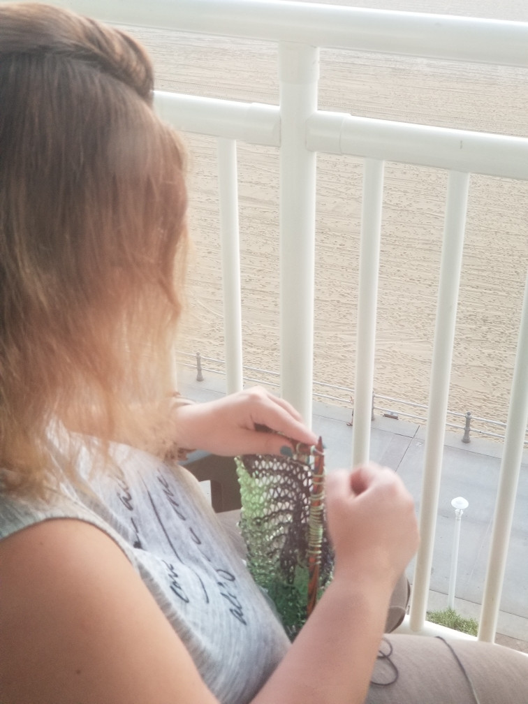 Knitting while on vacation at the beach
